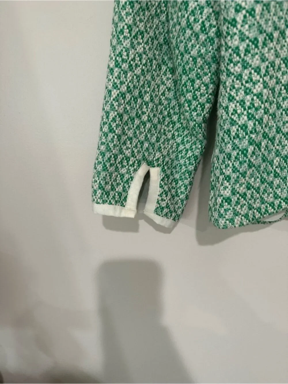 CAbi Clover Tweed Jacket Green White Zip Front Blazer Size 6 Style 726